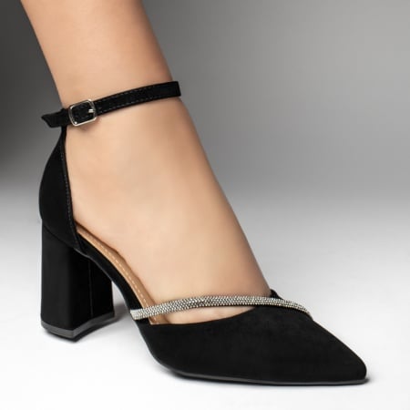 Pantofi dama cu toc gros si bareta negri ZEF13539, 4, zeforia.ro