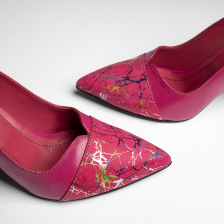 Pantofi dama cu toc gros si imprimeu roz din Piele naturala MOD13133, 2, modlet.ro