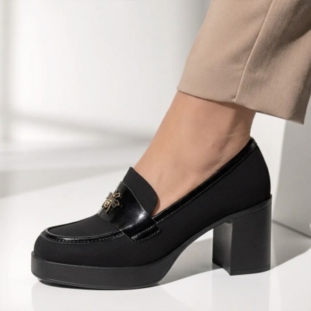Pantofi dama cu toc gros si platforma negru suede ANA86, 2, modlet.ro