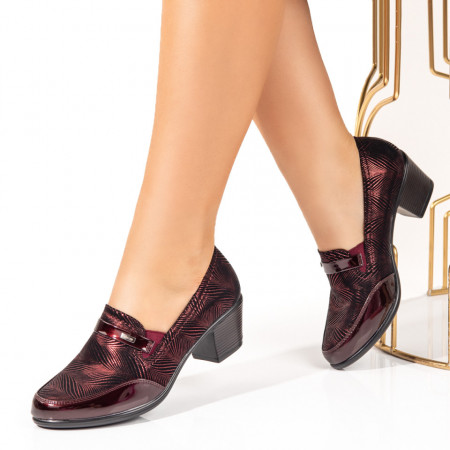 Pantofi dama, Pantofi dama cu toc gros si print rosii ZEF10492 - zeforia.ro