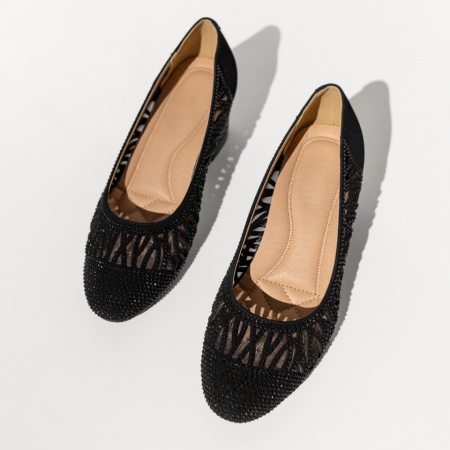 Pantofi dama cu toc gros si strasuri negri suede ANA81, 2, modlet.ro