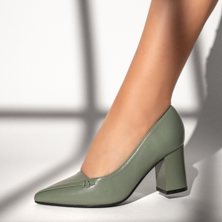 Pantofi dama cu toc gros verzi ZEF13362, 3, zeforia.ro