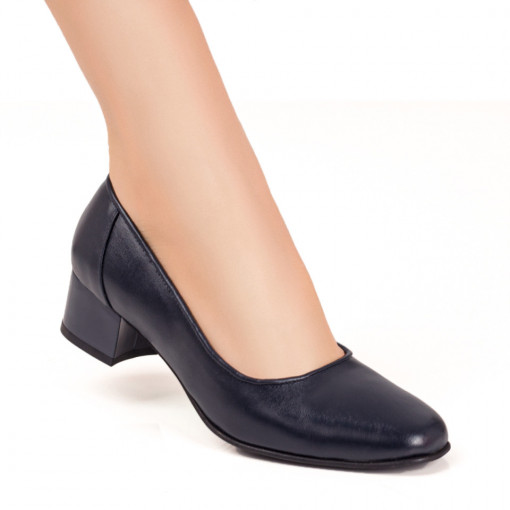 Pantofi dama, Pantofi dama cu toc mic albastru inchis din Piele naturala MOD07645, modlet.ro