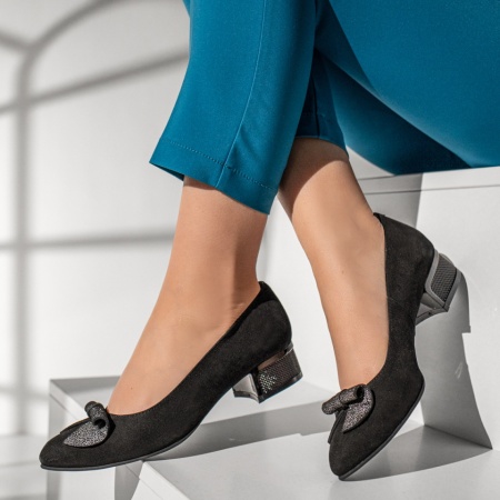 Pantofi dama cu toc mic negru suede din Piele naturala MOD12934, 3, modlet.ro
