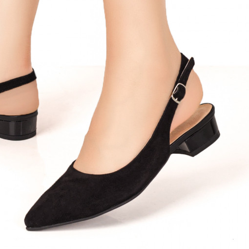 Pantofi cu toc, Pantofi dama cu toc mic negru suede din Piele naturala ZEF07638 - zeforia.ro