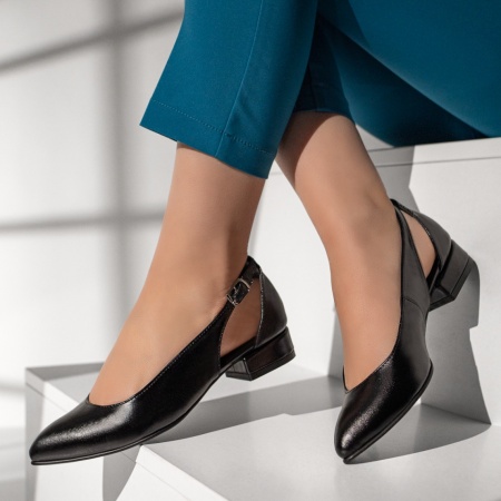 Pantofi dama, Pantofi dama cu toc mic si bareta negri din Piele naturala MOD13077, modlet.ro