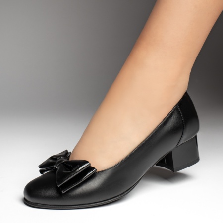 Pantofi dama, Pantofi dama cu toc mic si fundita negri din Piele naturala MOD13481, modlet.ro