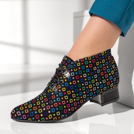 Pantofi dama, Pantofi dama cu toc mic si imprimeu negru suede MOD13081, modlet.ro