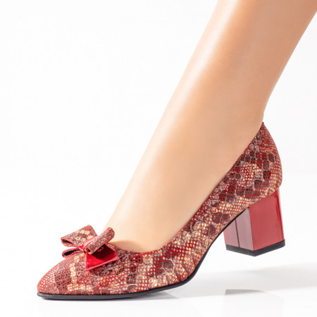 Pantofi cu toc, Pantofi dama cu toc rosii cu print din Piele naturala ZEF09539 - zeforia.ro