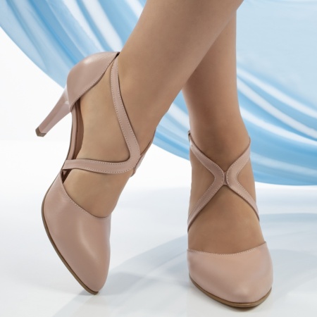 Pantofi dama cu toc si bareta bej din Piele naturala MOD13483, 4, modlet.ro