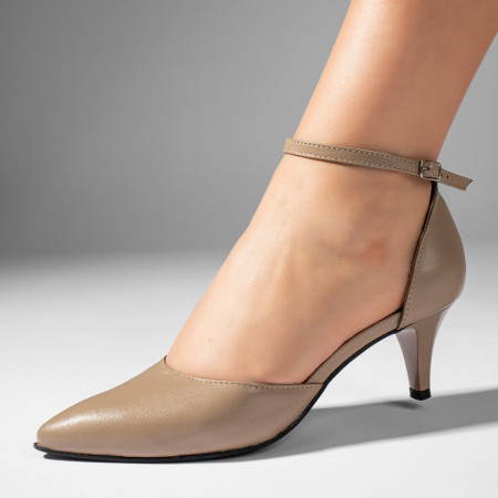 Pantofi dama, Pantofi dama cu toc si bareta gri din Piele naturala MOD11064, modlet.ro