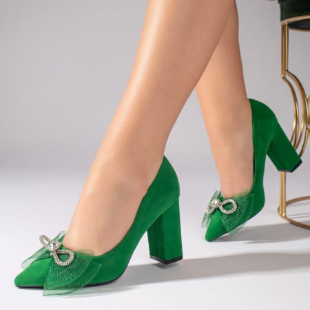 Pantofi dama cu toc si fundita verde suede ZEF10991, 2, zeforia.ro