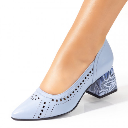 Pantofi cu toc, Pantofi dama cu toc si perforatii albastri din Piele naturala ZEF10240 - zeforia.ro