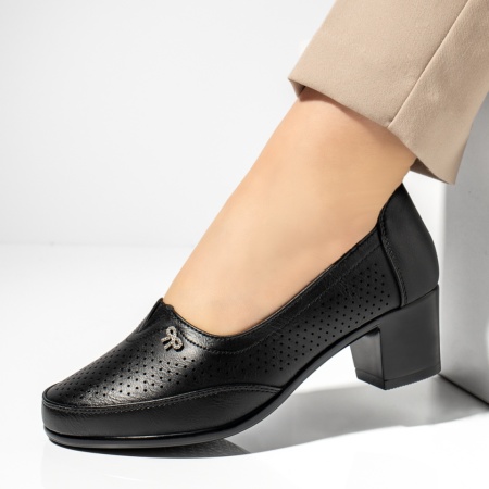 Pantofi dama cu toc si perforatii negri MOD13356, 4, modlet.ro