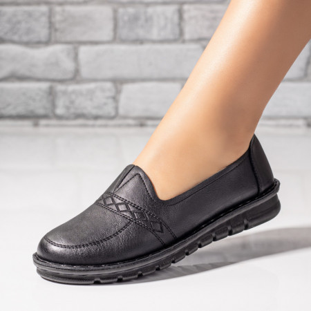 Pantofi dama negri casual cu insertii de material elastic MDL02954