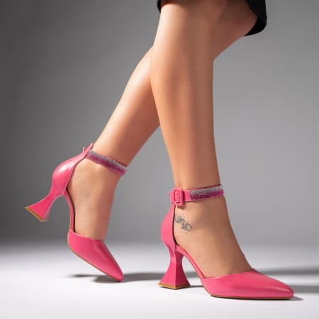 Pantofi cu toc, Pantofi dama roz cu toc conic ZEF11085 - zeforia.ro