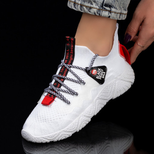 Pantofi dama sport albi din material textil MDL01376