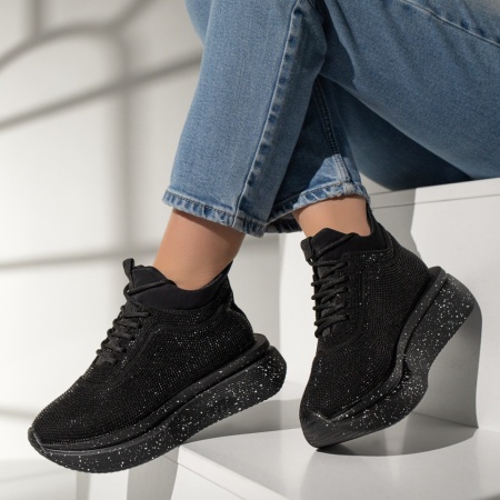Pantofi dama sport cu strasuri si talpa groasa negri MOD12966, 4, modlet.ro