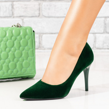 Pantofi Stiletto, Pantofi dama Stiletto verde suede ZEF10001 - zeforia.ro