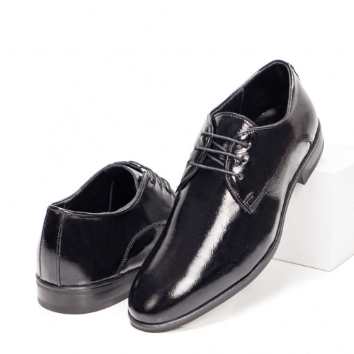 Plateste Jumatate!, Pantofi eleganti barbati din Piele naturala negri cu siret MOD07001, modlet.ro