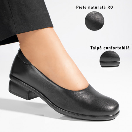 Pantofi negri dama din Piele naturala cu toc mic MOD11274, 4, modlet.ro