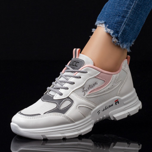 Pantofi sport alb cu roz dama MDL05421