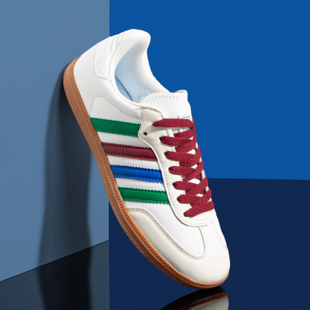 Adidasi barbati, Pantofi sport albi cu verde si rosu barbati MOD10043, modlet.ro