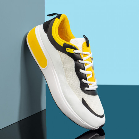 Pantofi sport barbati cu talpa groasa albi cu galben MOD09823, 3, modlet.ro