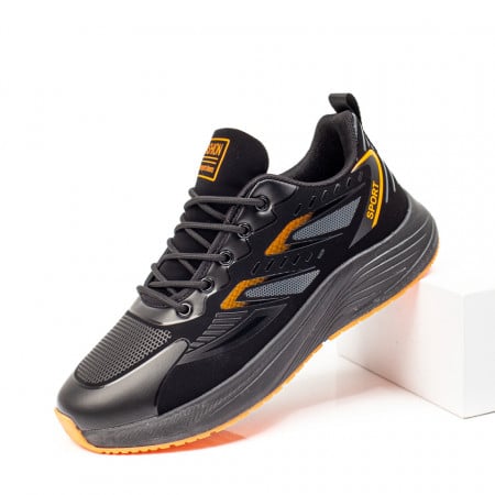 Adidasi barbati, Pantofi sport barbati negri cu portocaliu ZEF10014 - zeforia.ro