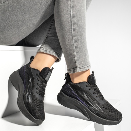 Pantofi sport cu siret si talpa groasa negri MOD13175, 4, modlet.ro