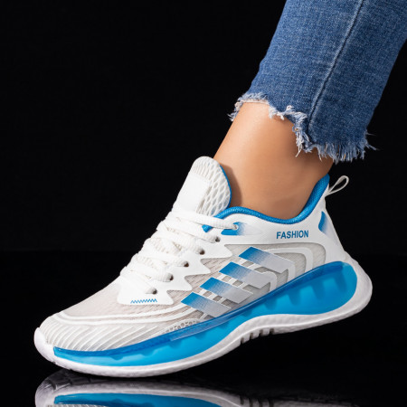 Adidasi dama, Pantofi sport dama albi cu albastru MOD09451, modlet.ro