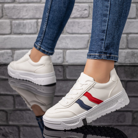 Pantofi sport dama albi cu rosu si albastru MOD09712, 3, modlet.ro