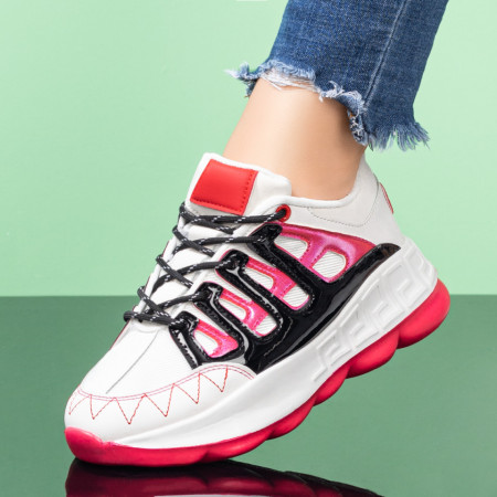 REDUCERI INCALTAMINTE, Pantofi sport dama albi cu roz si negru MOD08195, modlet.ro