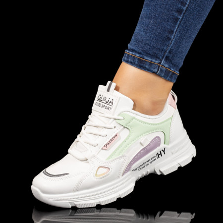 Pantofi sport dama albi cu verde ZEF10080