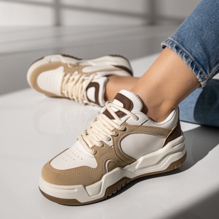 Pantofi sport dama bej cu khaki MOD11772, 2, modlet.ro