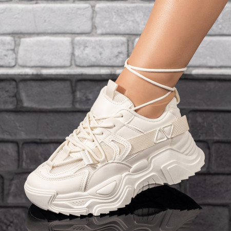 Adidasi dama, Pantofi sport dama bej cu talpa groasa MOD09907, modlet.ro