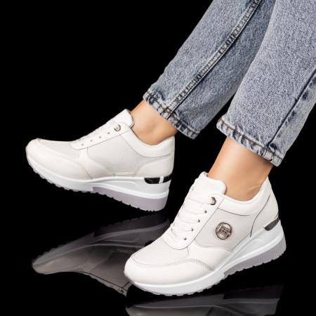 Pantofi casual cu platforma, Pantofi sport dama cu platforma albi MDL09921 - modlet.ro