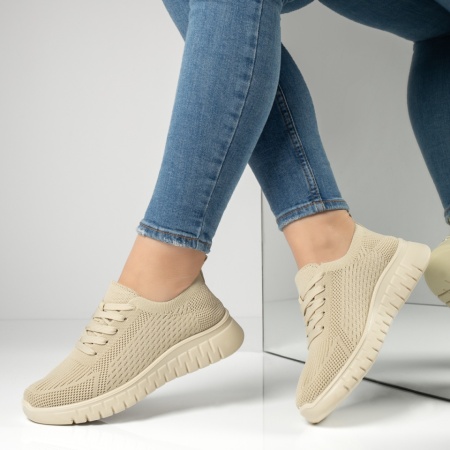 Pantofi sport dama cu siret bej MOD13236, 2, modlet.ro