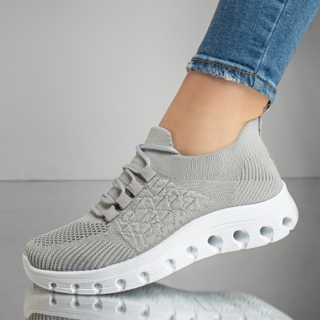 Adidasi dama, Pantofi sport dama cu siret din material textil gri MOD13171, modlet.ro