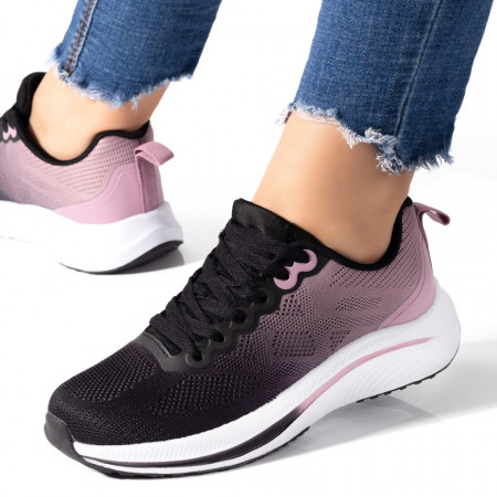 Pantofi sport dama cu siret negri cu roz MOD09502, 3, modlet.ro