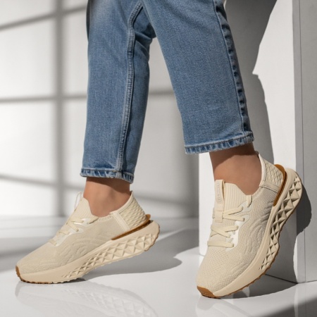 Adidasi dama, Pantofi sport dama cu siret si talpa groasa bej MOD13123, modlet.ro