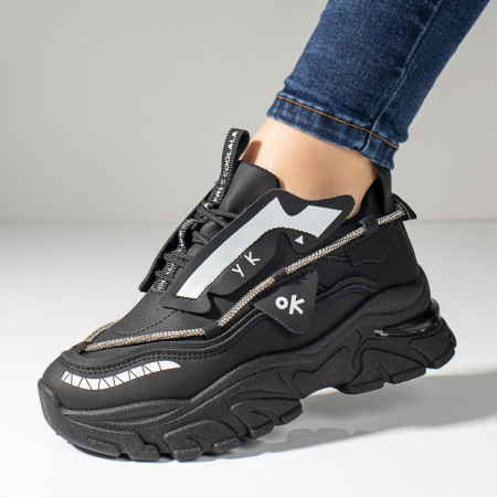 REDUCERI INCALTAMINTE, Pantofi sport dama cu siret si talpa groasa negri MOD11059, modlet.ro