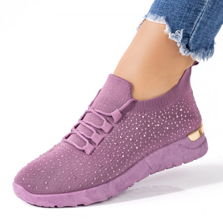 Adidasi dama, Pantofi sport dama cu strasuri mov inchis MOD08523, modlet.ro