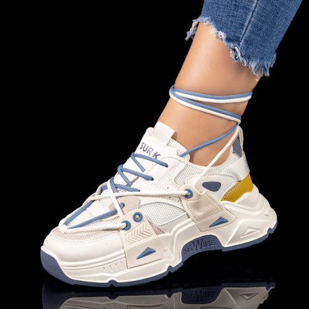 REDUCERI INCALTAMINTE, Pantofi sport dama cu talpa groasa albi cu albastru MOD10436, modlet.ro