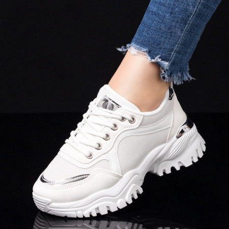 REDUCERI INCALTAMINTE, Pantofi sport dama cu talpa groasa albi MOD08166, modlet.ro