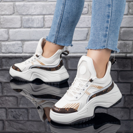 Pantofi sport dama cu talpa groasa albi MOD09844, 3, modlet.ro