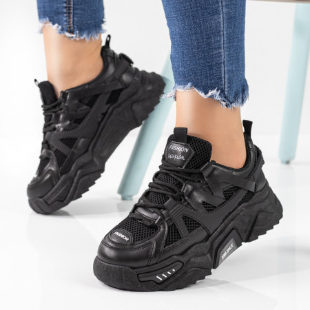 Adidasi dama, Pantofi sport dama cu talpa groasa negri MOD09619, modlet.ro