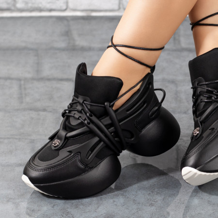 Plateste Jumatate!, Pantofi sport dama cu talpa groasa negri MOD09781, modlet.ro
