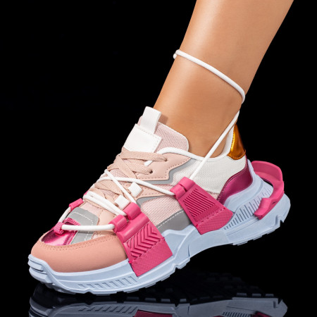 Adidasi dama, Pantofi sport dama cu talpa groasa roz cu albastru ZEF09410 - zeforia.ro
