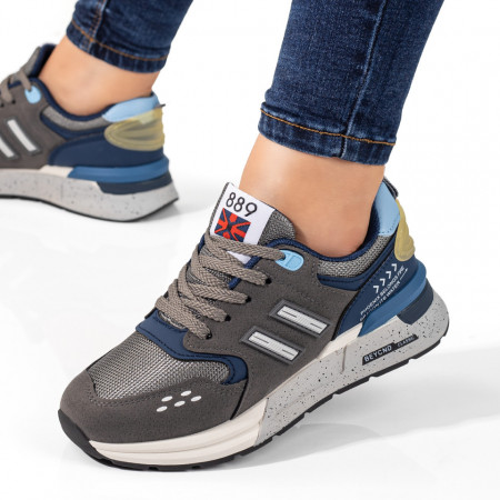 Adidasi dama, Pantofi sport dama gri inchis cu albastru MOD09813, modlet.ro